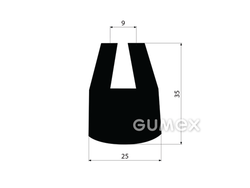 Gumový profil tvaru "U", 35x25/9mm, 60°ShA, SBR, -40°C/+70°C, čierny